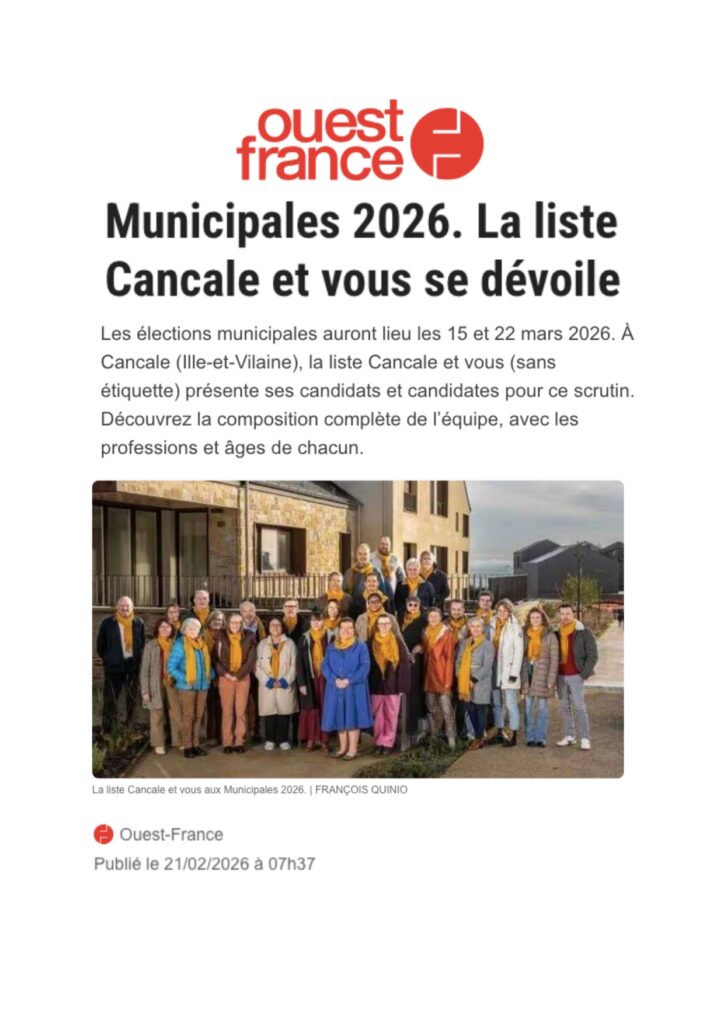 Extrait, Ouest France, "La liste Cancale et Vous se dévoile", 21/02/2025