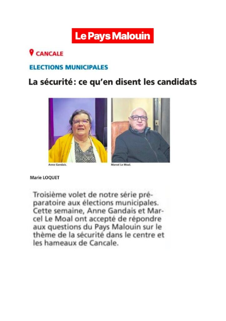 Extrait, Le Pays Malouin, "Elections municipales : La Sécurité : ce qu'en disent les deux candidats", 29/01/2026
